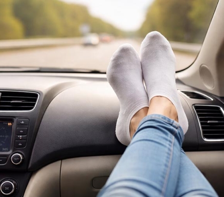 €100 boete voor passagiers op de voorstoel die hun voeten op het dashboard zetten